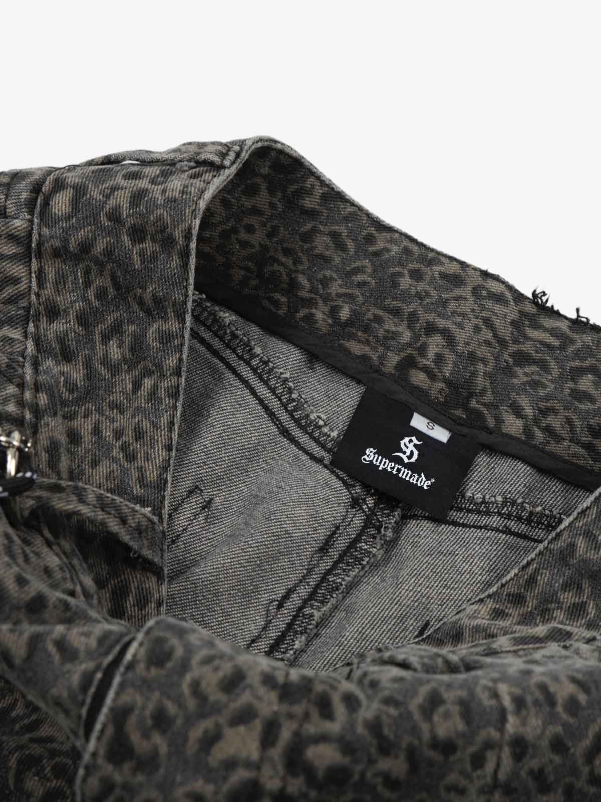 Leopard Pleated Wide Leg Denim Barrel Jeans 