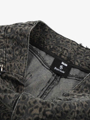 Leopard Pleated Wide Leg Denim Barrel Jeans 