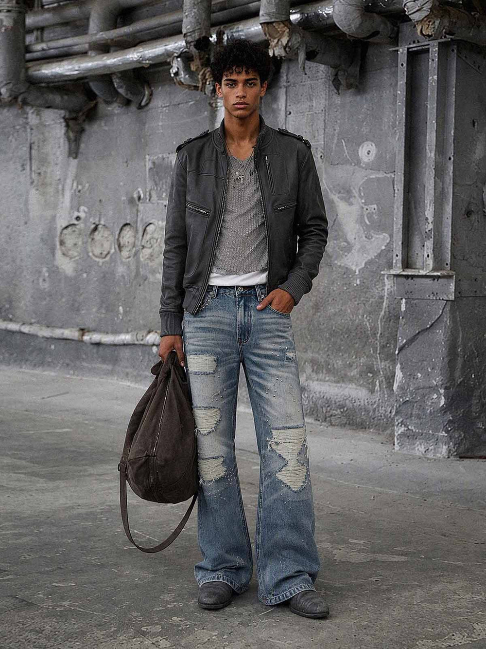 Ripped Studded Bootcut Jeans
