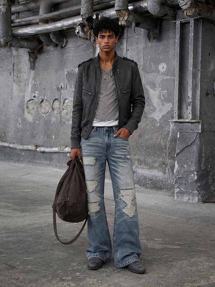 Ripped Studded Bootcut Jeans