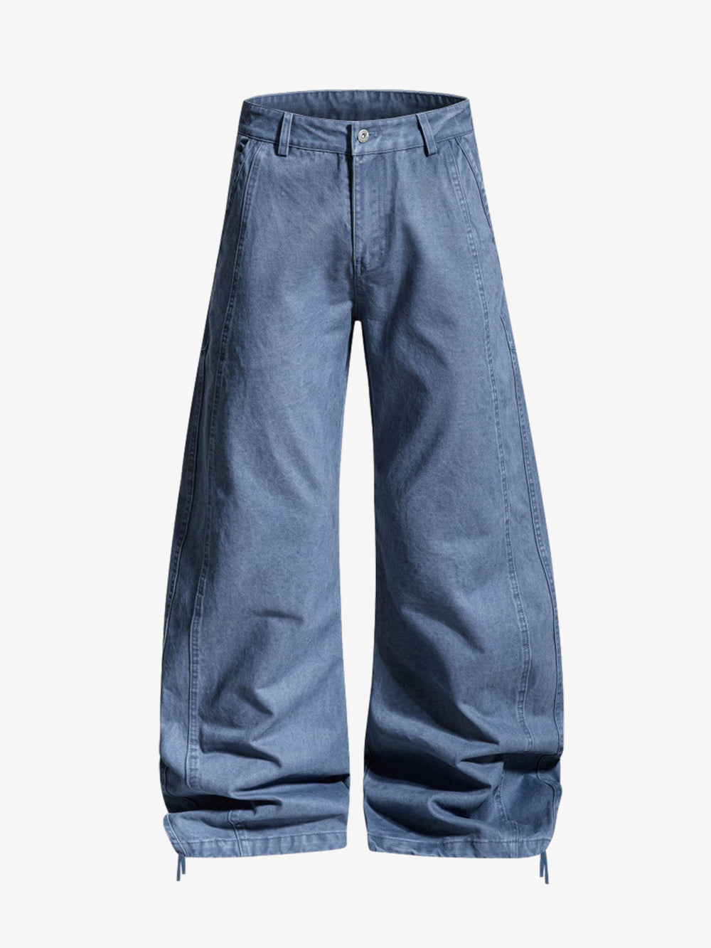 Drawstring Cuffs Curved Pleated Pants 