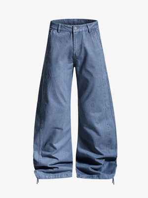 Drawstring Cuffs Curved Pleated Pants 