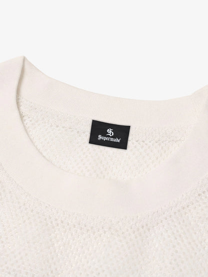 Mesh Jersey T-Shirt with Red Number 03 Print and Stitched Details 