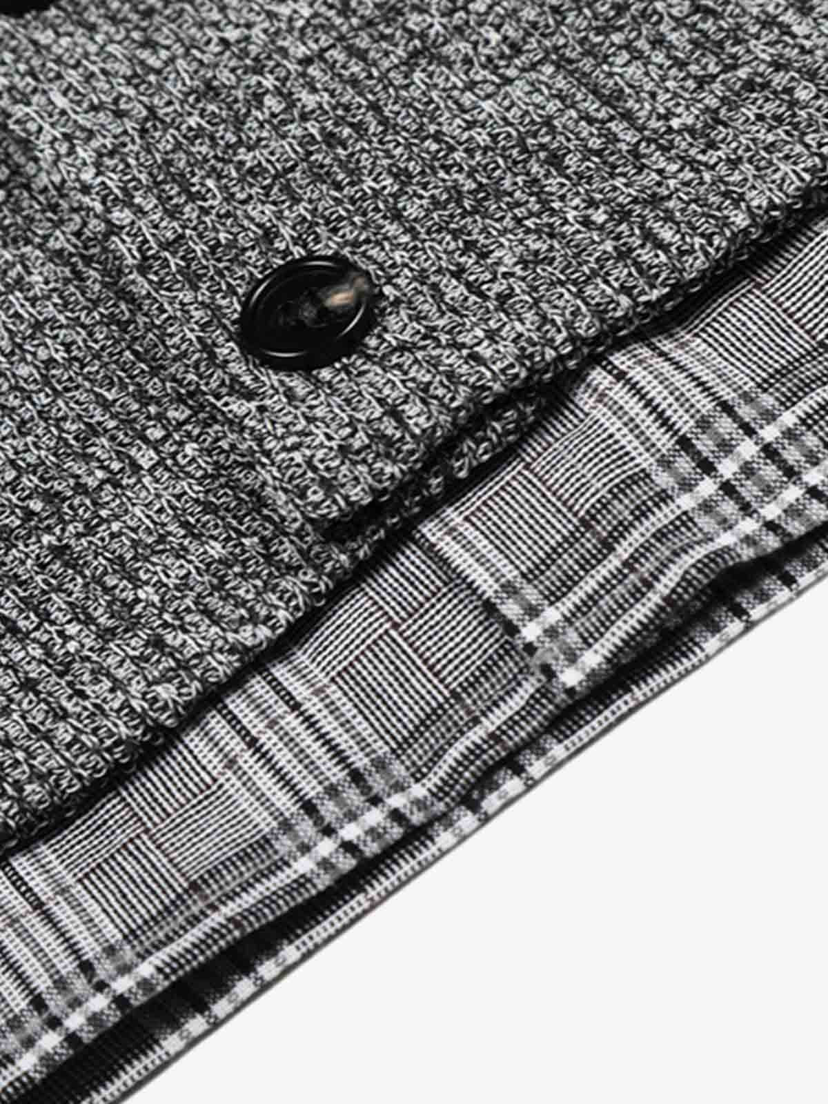 Textured Knit Plaid Layered Shirt 