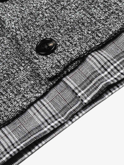 Textured Knit Plaid Layered Shirt 