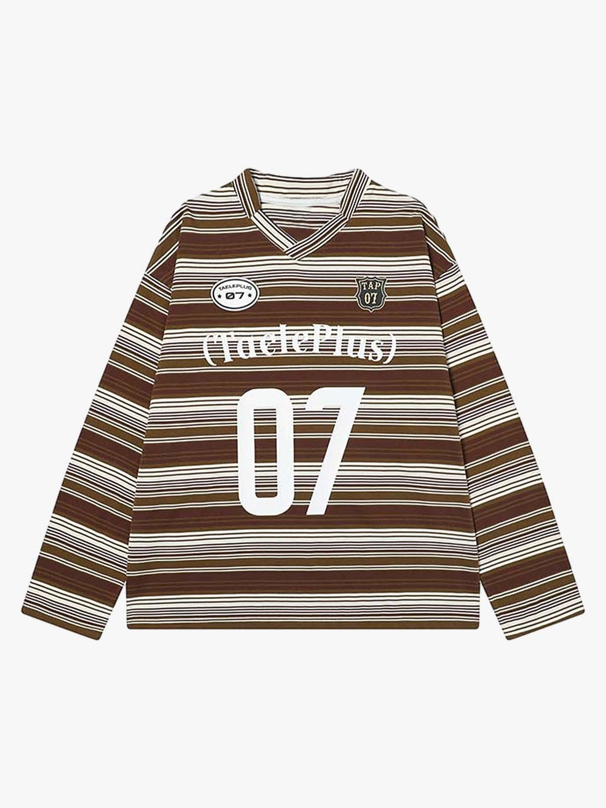 Striped V-Neck Long Sleeve Top for Casual and Sporty Looks 