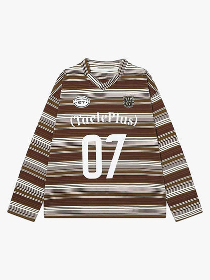 Striped V-Neck Long Sleeve Top for Casual and Sporty Looks 