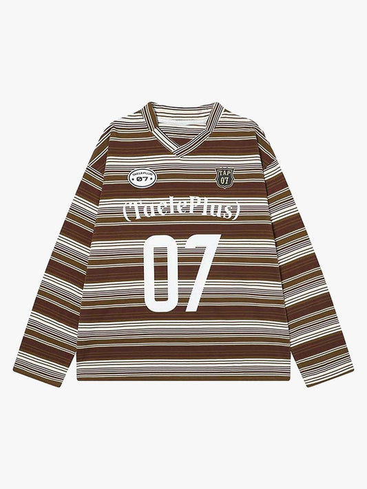 Striped V-Neck Long Sleeve Top for Casual and Sporty Looks 