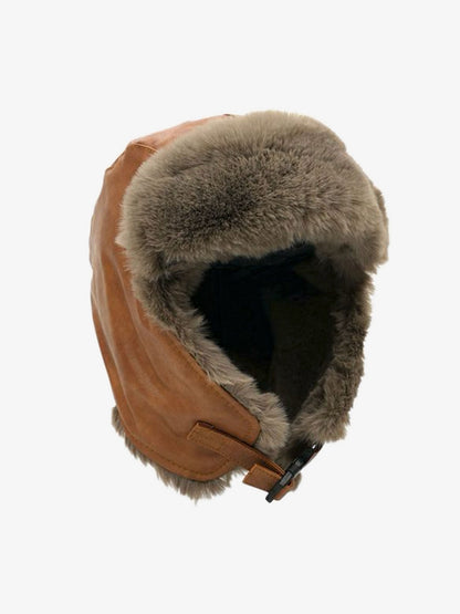 Vintage Distressed Leather Plush Trapper Hat 