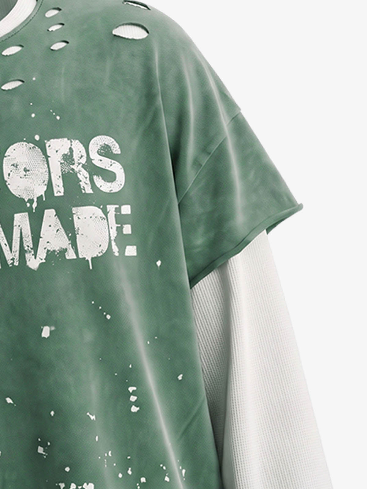 Faux Two-Piece Distressed Long Sleeve Tee
