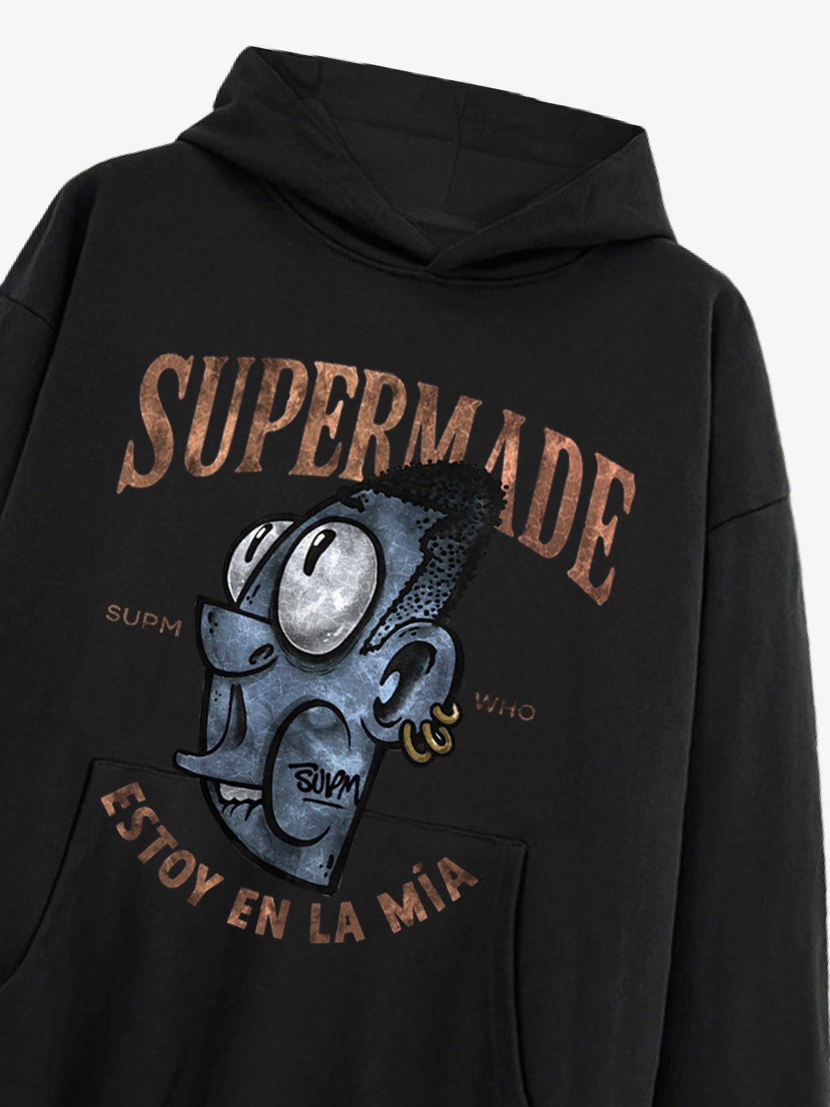 Thesupermade Street Trend Cool Blue Cartoon Big Head Hooded Sweatshirt 