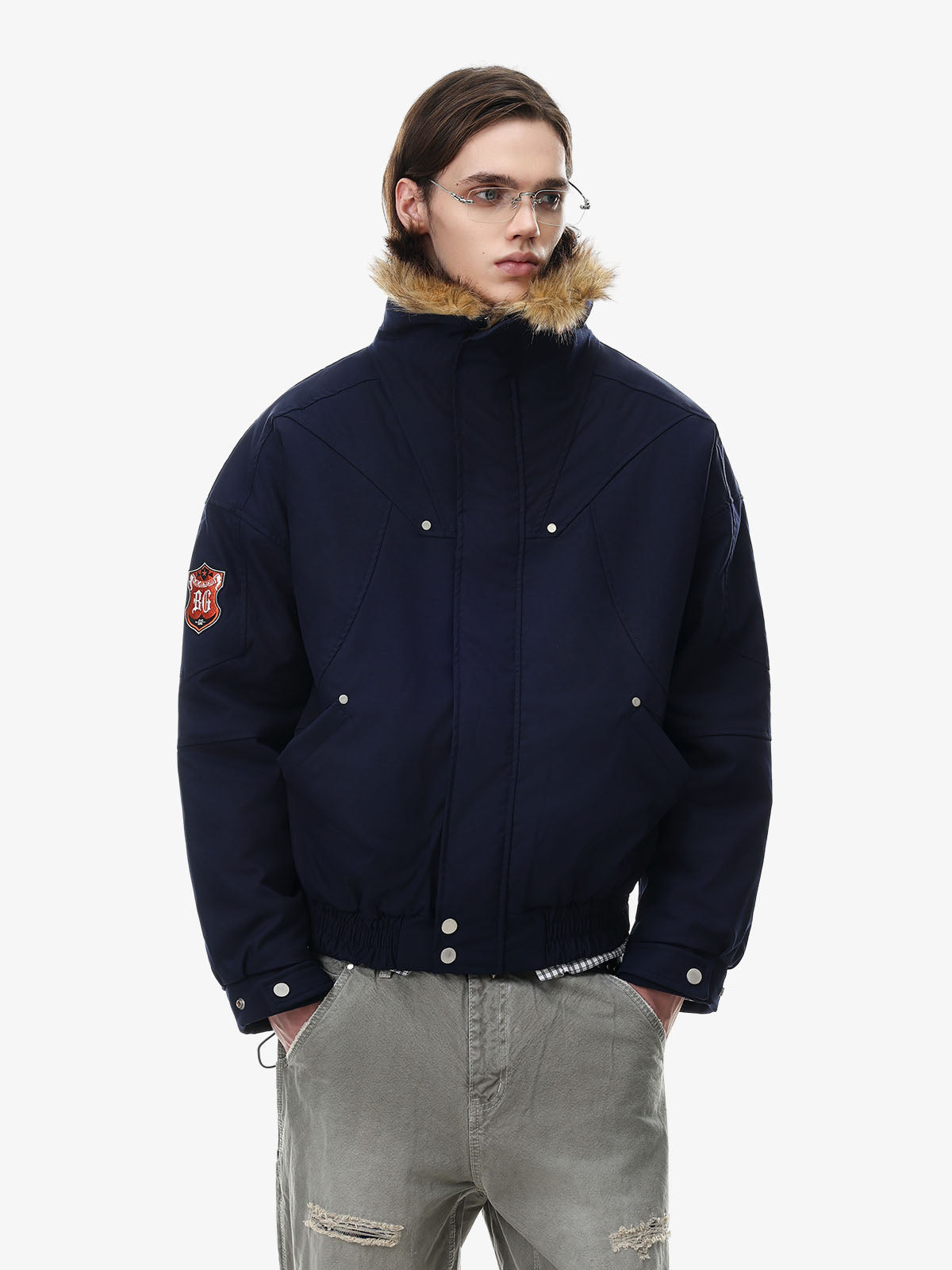 Studded Badge Embroidered Padded Coat