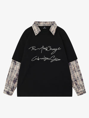 Plaid Patchwork Graphic Long Sleeve Tee