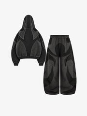Washed Panelled High-Neck Zip Hoodie & Wide-Leg Sweatpants Set