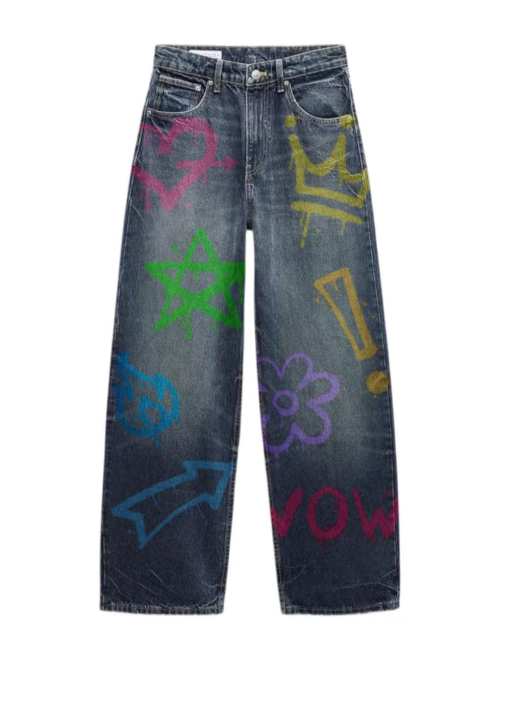 Vintage Graffiti Art Denim Jeans 