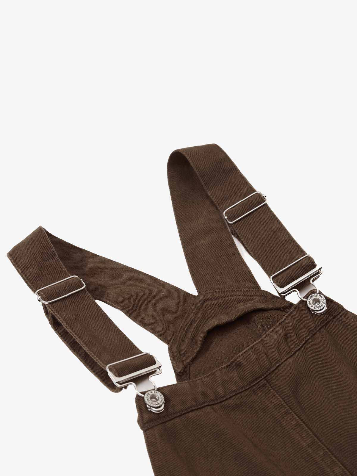 Pleated Knee Cargo Denim Overalls 