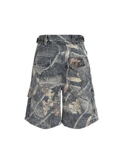 Buckle Waist Camouflage Denim Jorts 