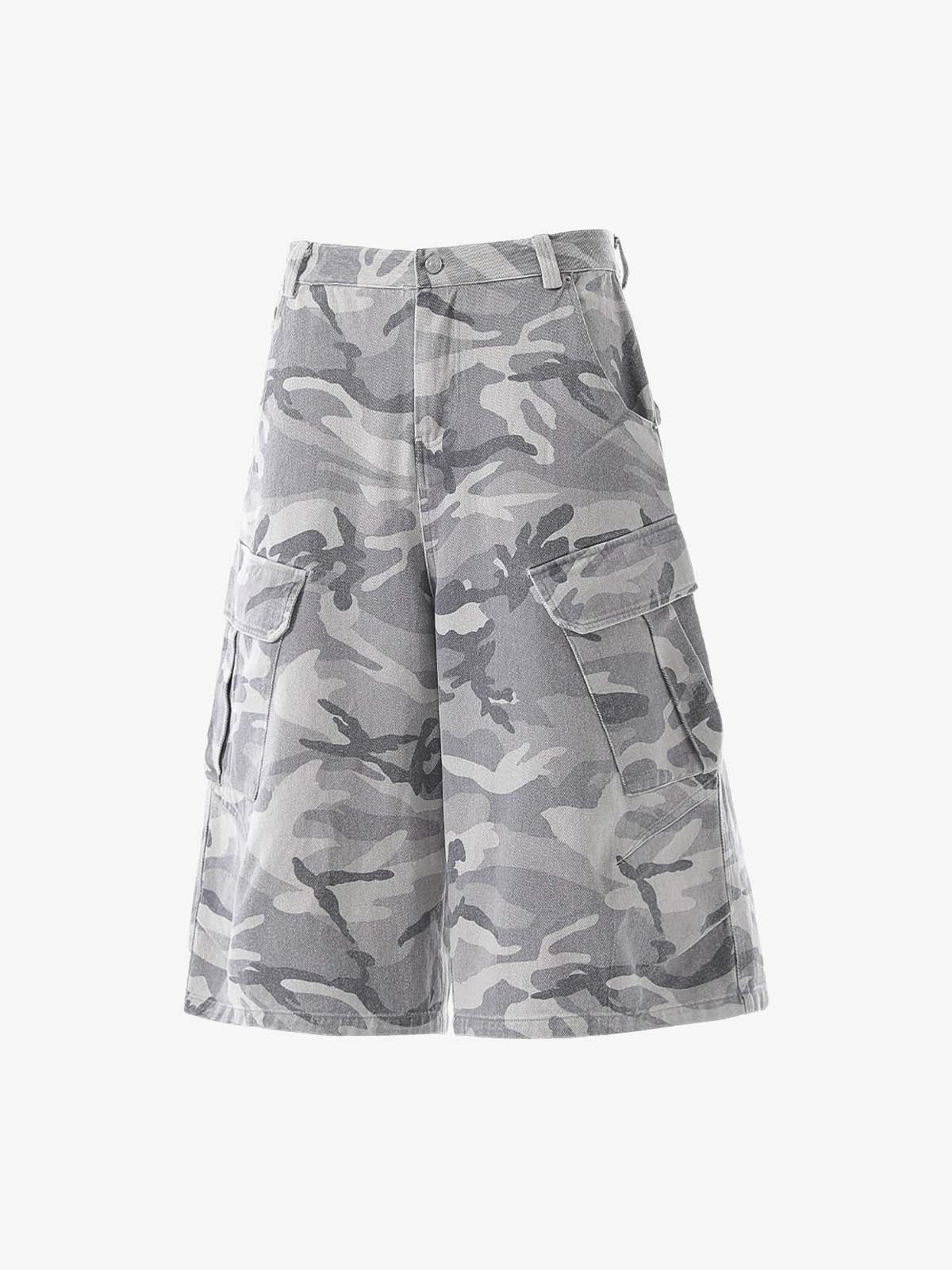 Vintage Washed Camouflage Machete Wide Leg Cargo Shorts 