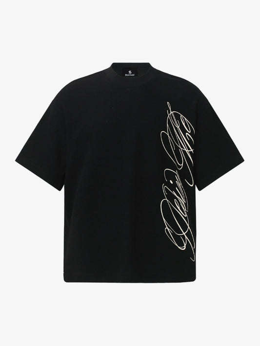 Side Script Waffle Knit T-Shirt