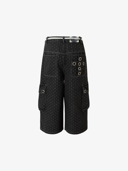 Polka Dot Denim Cargo Shorts