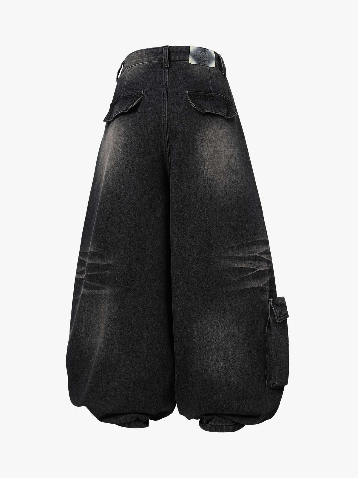 3D Curved Panel Stacked Wide-Leg Denim Jeans 