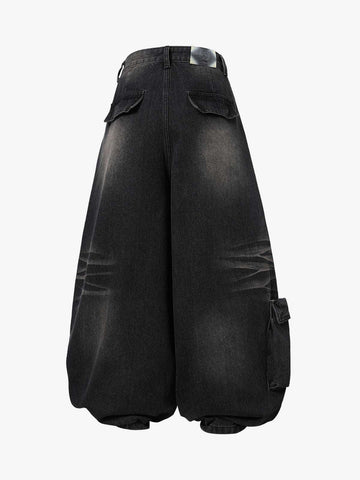 3D Curved Panel Stacked Wide-Leg Denim Jeans 