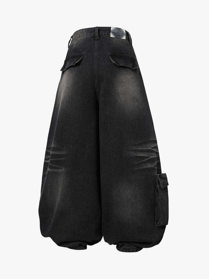 3D Curved Panel Stacked Wide-Leg Denim Jeans 