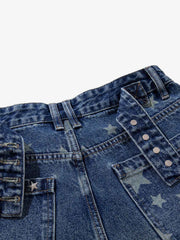 Pantaloncini di jeans con ricami a stella e rivetti