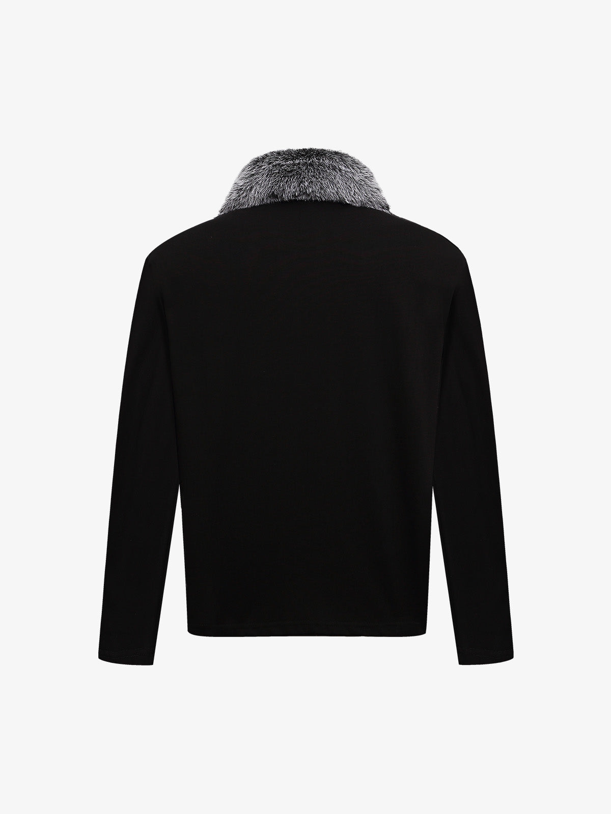 Faux-Fur Lapel Collar Sporty Polo Shirt