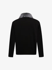 Faux-Fur Lapel Collar Sporty Polo Shirt