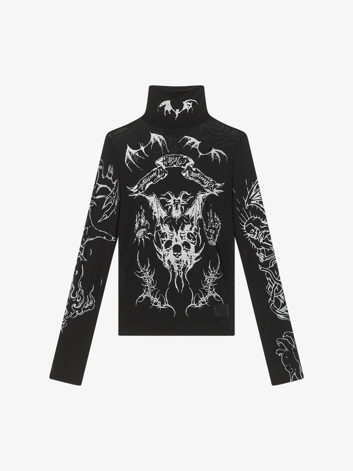 Gothic Skull Print Turtleneck Tight Long Sleeve T-Shirt 
