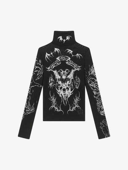 Gothic Skull Print Turtleneck Tight Long Sleeve T-Shirt 