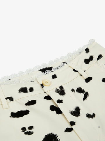 Cow Print Lace Trim Straight Leg Pants 