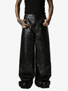 Faux Leather Wide Leg Pants with Spiderweb Embossed Pockets - Edgy Fashion Statement 
