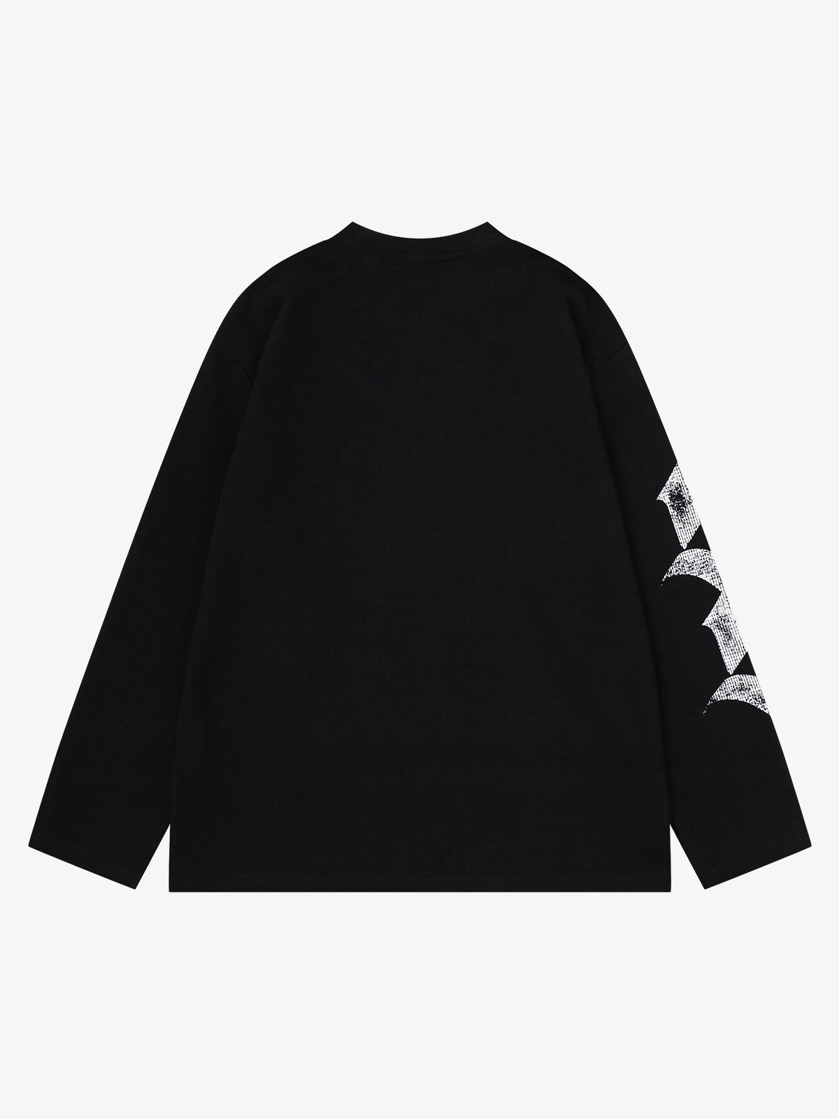 Dark Letter Graphic Waffle Long Sleeve Tee