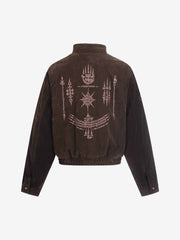 Vintage Suede Embroidered Metal Clip Down Jacket - 2626 