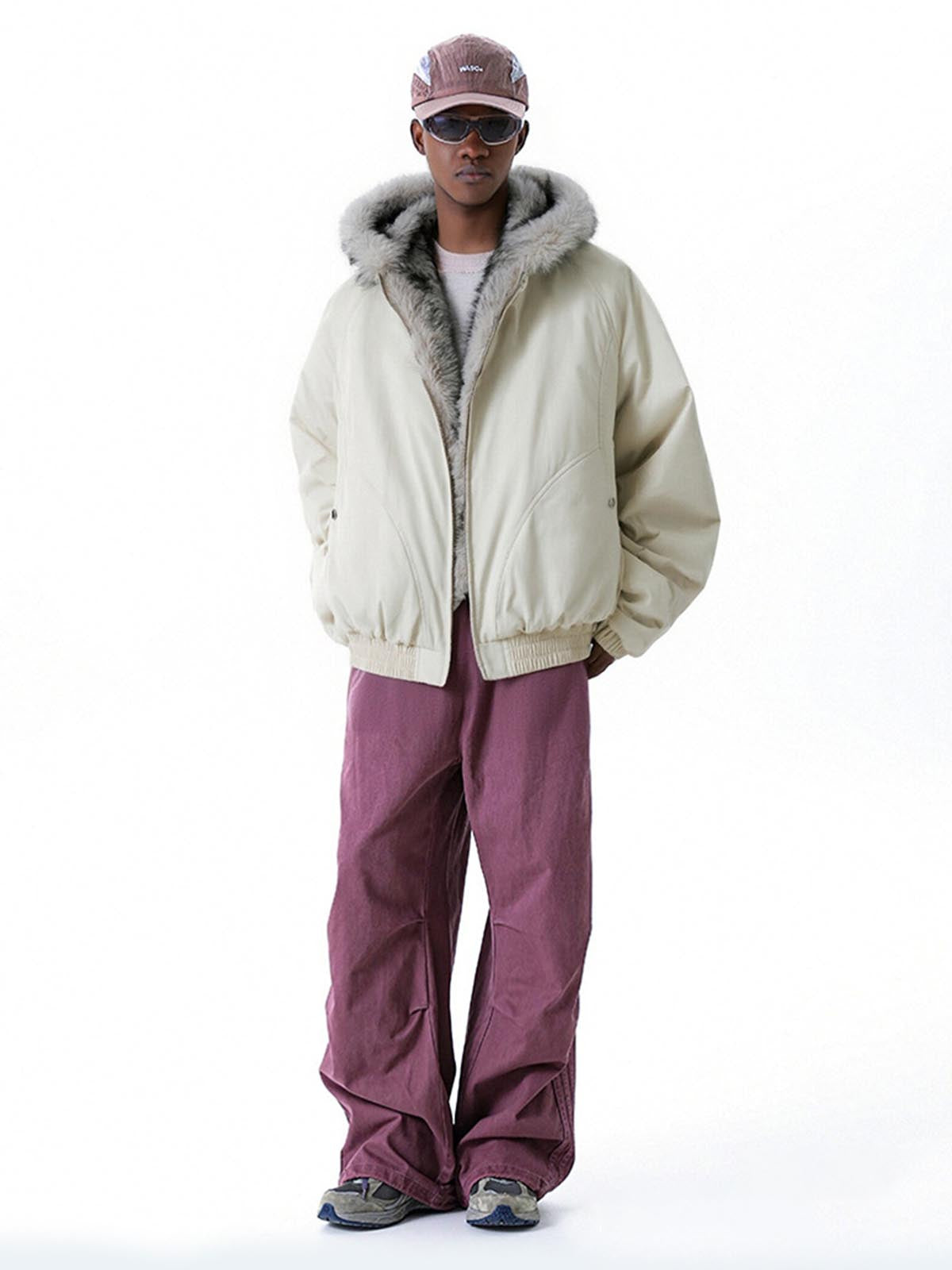 Street Faux Fur Collar Hooded Windproof Padded Jacket 