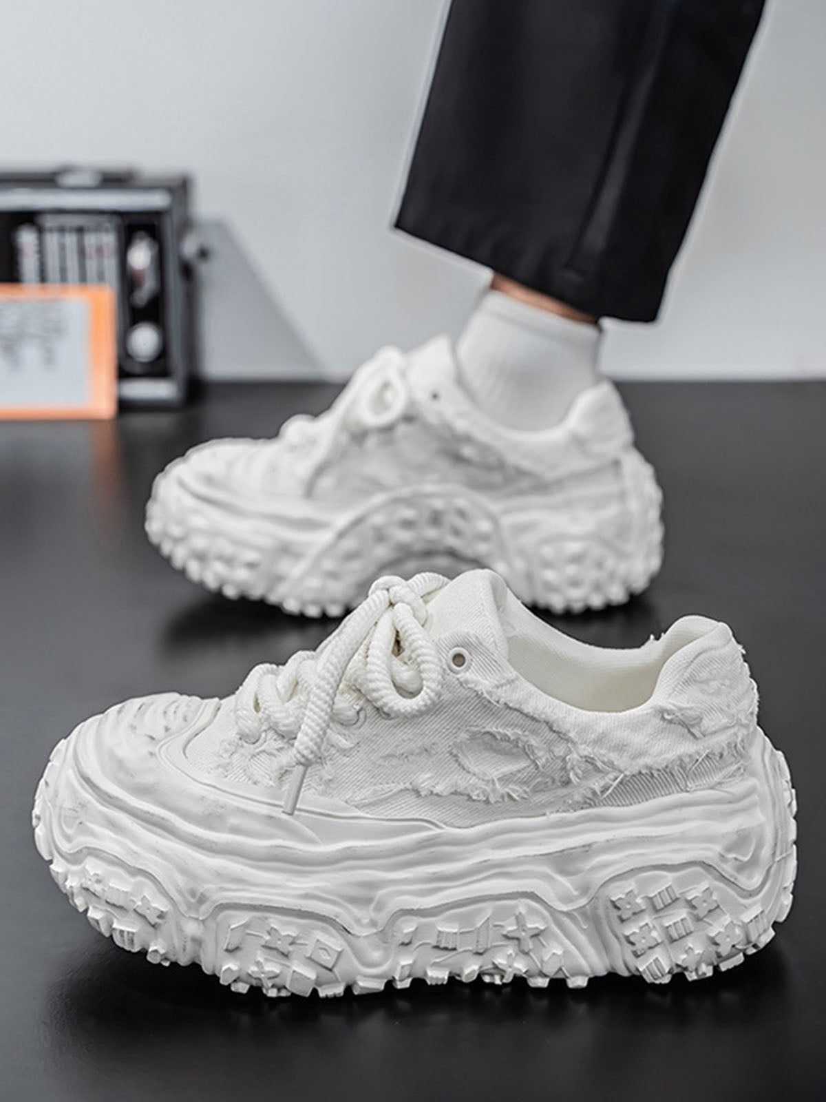 Tire-Tread Distressed Sneakers