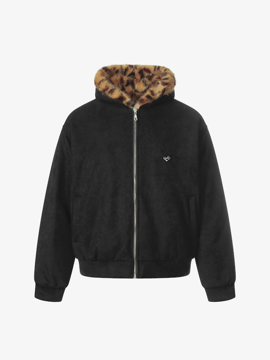 Leopard Print Hooded Jacket with Faux Fur Trim for Men - Trendy Winter Fashion 