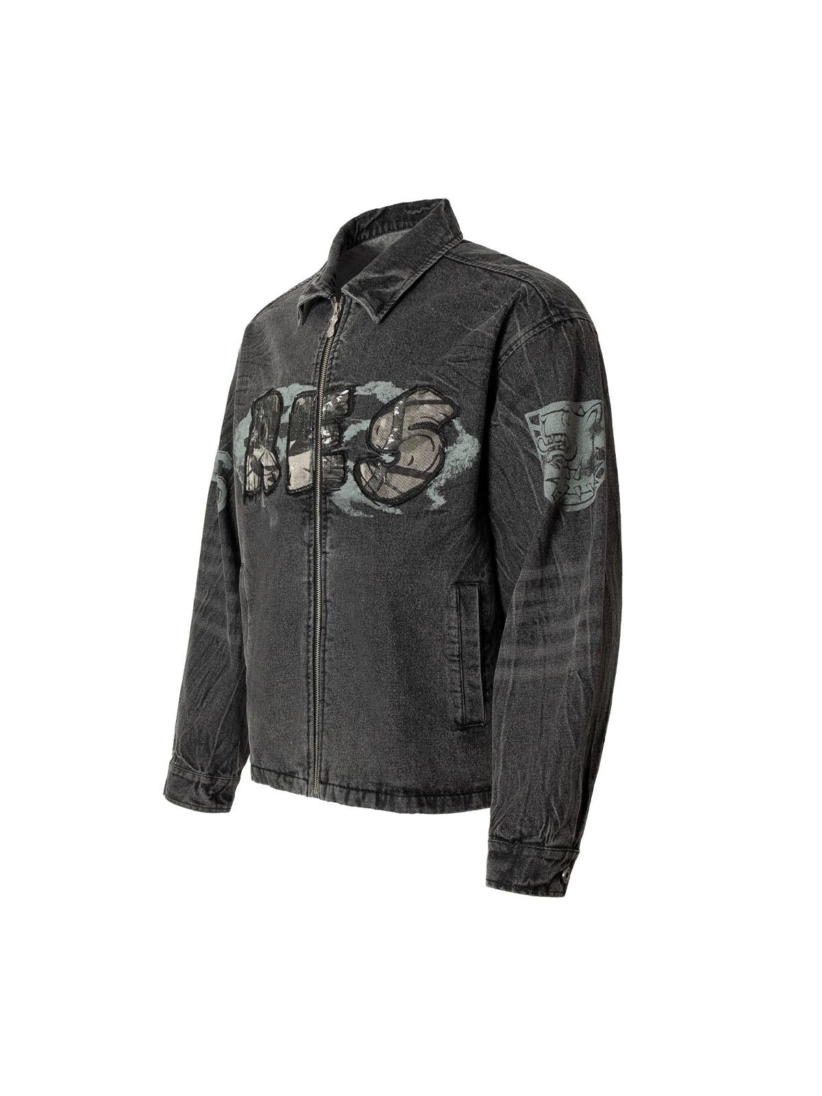 Wasteland Embroidered Print Rivet Denim Jacket 
