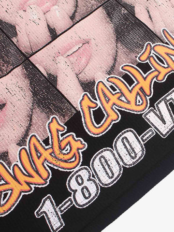 Studded Mouth Graphic Waffle Long Sleeve Tee