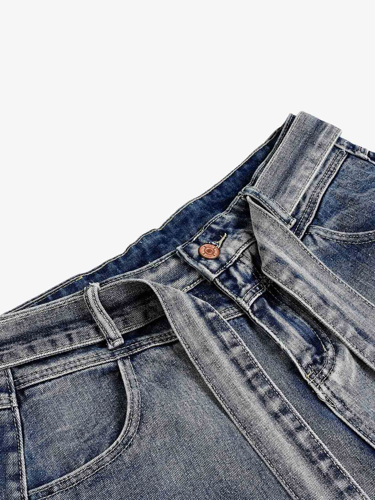 Belted Curved Seam Wide Leg Jorts 