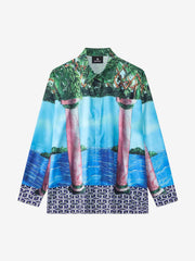 Vintage Roman Pillar Seascape Camp Collar Boxy Shirt 