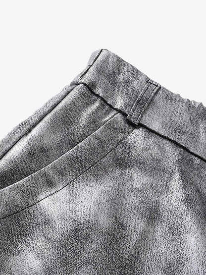 Retro Silver Loose Metallic Straight Pants 