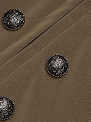 Double-Row Metal-Button Stand-Collar Faux Leather Jacket