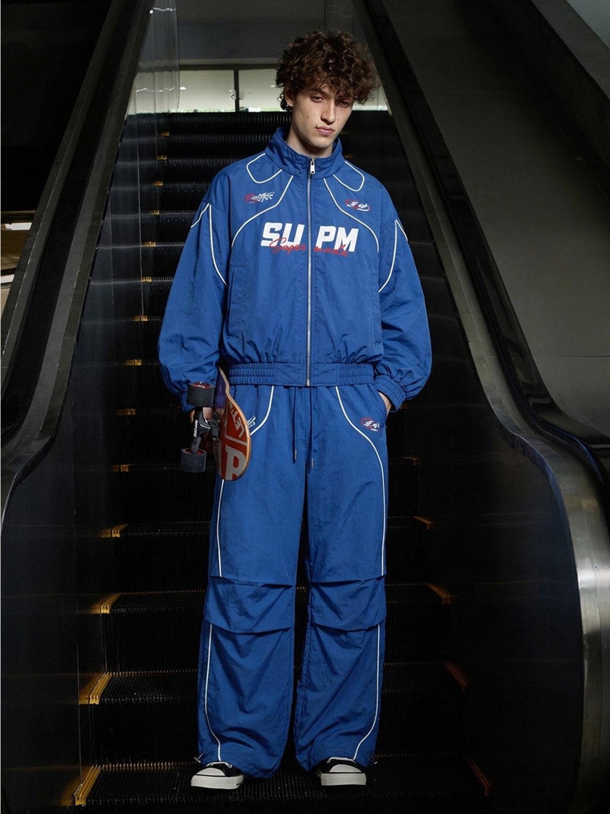 Retro Track Panel Zip-Up Jacket & Wide-Leg Track Pants Set