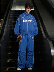 Retro Track Panel Zip-Up Jacket & Wide-Leg Track Pants Set