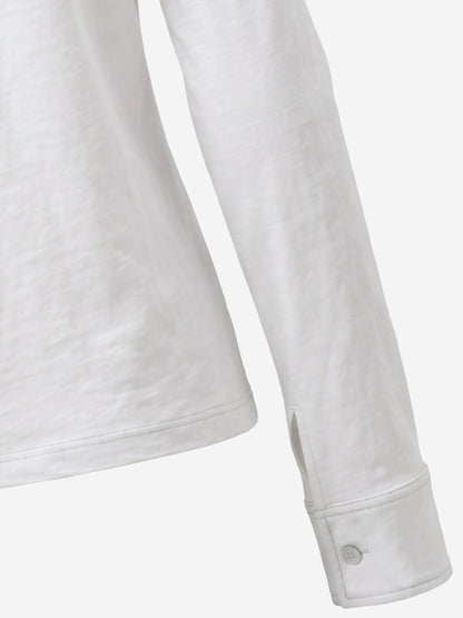 Logo Epaulette Stand Collar Long Sleeves Tee