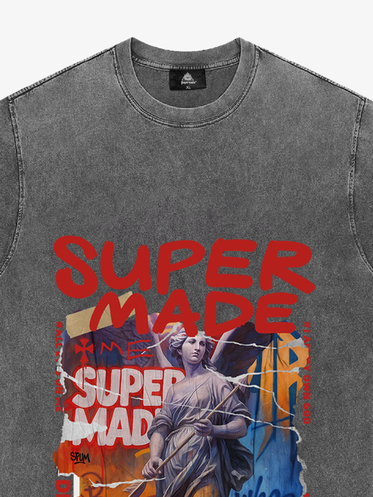 Cotton Blend SUPERMADE Sculpture Sraffiti Sticker Pattern T-Shirt 