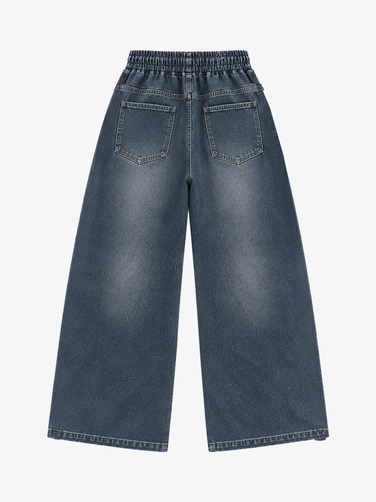 Denim Patchwork Pullover Sweatshirt & Graphic Wide-Leg Jeans Set